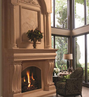 Colonial cast stone fireplace