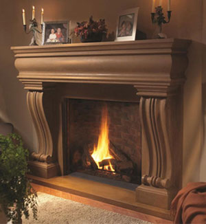 Chocolate cast stone fireplace mantel