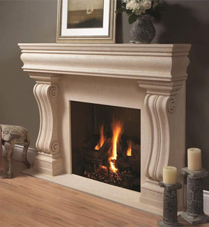 Limestone stone mantel