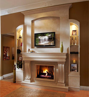 Ash cast stone fireplace mantel