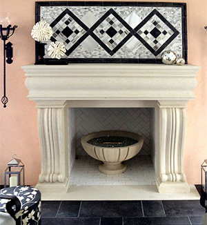 1106.536 fire bowl cast stone mantel Denver