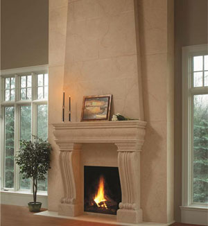 Classic cast stone fireplace mantel