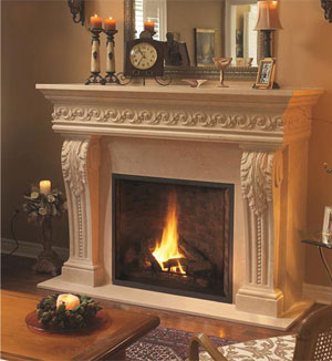 Cabinet cast stone fireplace mantel