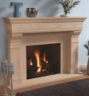 Shell cast stone fireplace mantel