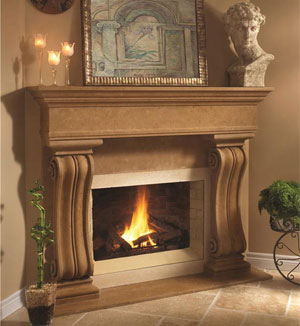 Chocolate cast stone fireplace mantel