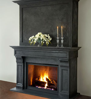 Cast stone fireplace mantel