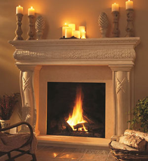 Limestone cast stone fireplace mantel