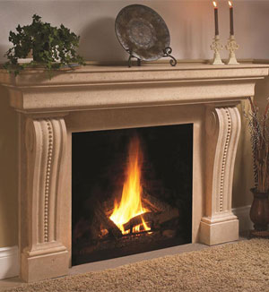 Taupe fireplace mantel