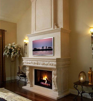 Regal stone fireplace