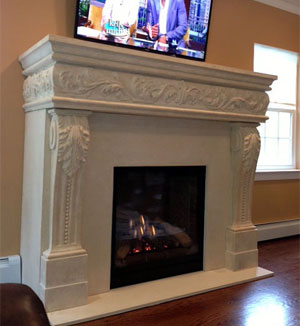Cabinet stone fireplace