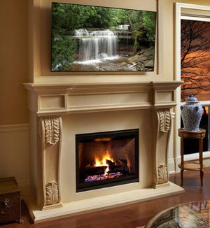 1144.533 & Capri cast stone mantel gas fireplace