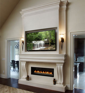 Stone fireplace mantel