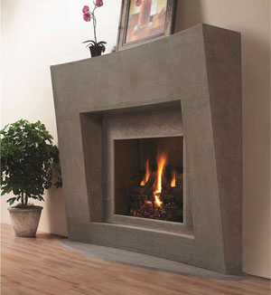 Gray stone fireplace