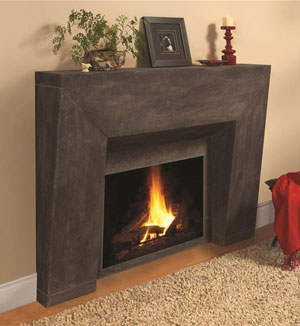 Grey cast stone fireplace mantel