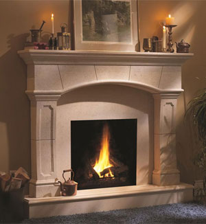 Natural stone fireplace mantel