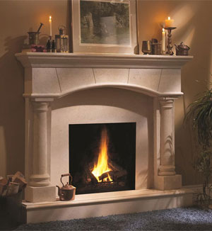 Stone fireplace mantel