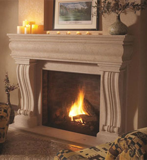 Cast stone fireplace mantel