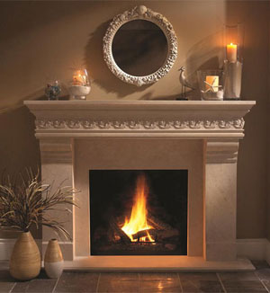 Natural cast stone fireplace mantel