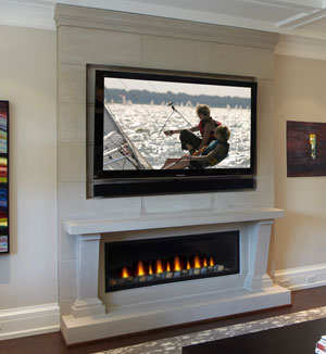 custom mantel and backwall with Napoleon Linear Gas Fireplace Montreal