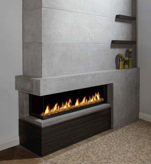 stacked stone Ortal Multi View gas fireplace corner gas fireplace