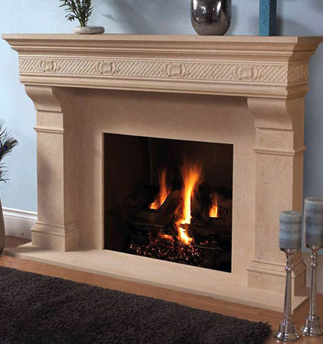 1110.Shell.557 fireplace stone mantel