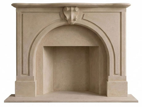 Windsor cast stone fireplace mantel with built-in cast stone firebox opening